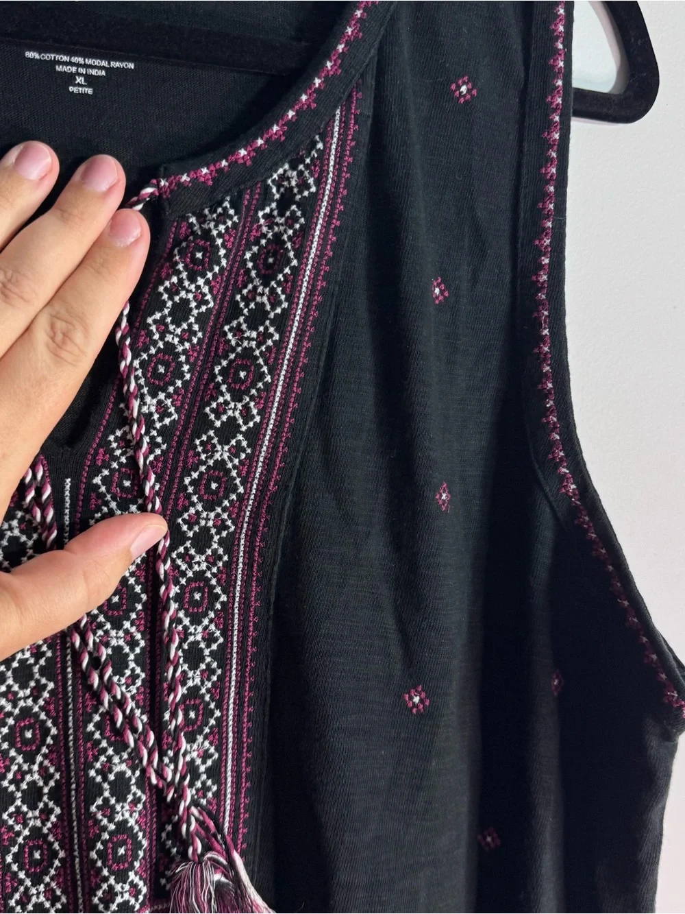 J. Jill Embroidered Sleeveless Knit Dress XL Petite Black Purple Boho - Picture 3 of 5